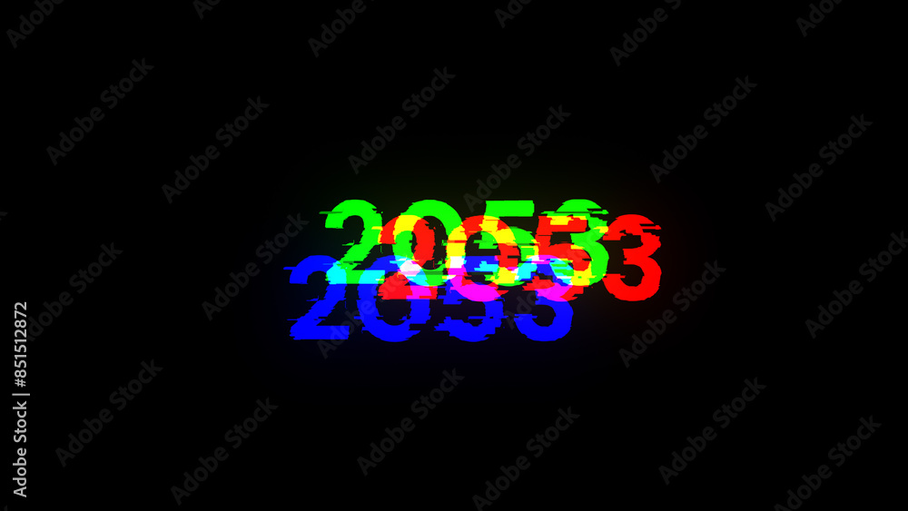 3D rendering 2053 text with screen effects of technological glitches 3D rendering 2053 text with screen effects of technological glitches