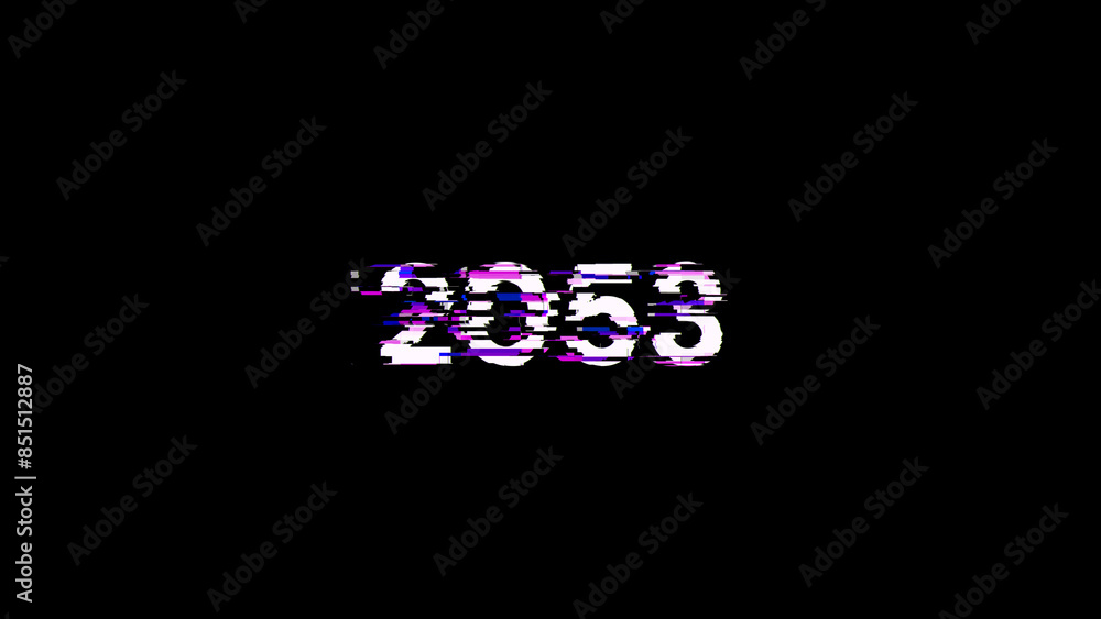 3D rendering 2053 text with screen effects of technological glitches 3D rendering 2053 text with screen effects of technological glitches