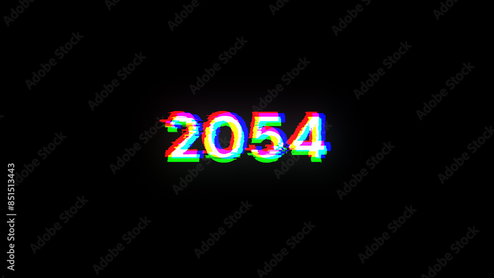 3D rendering 2054 text with screen effects of technological glitches