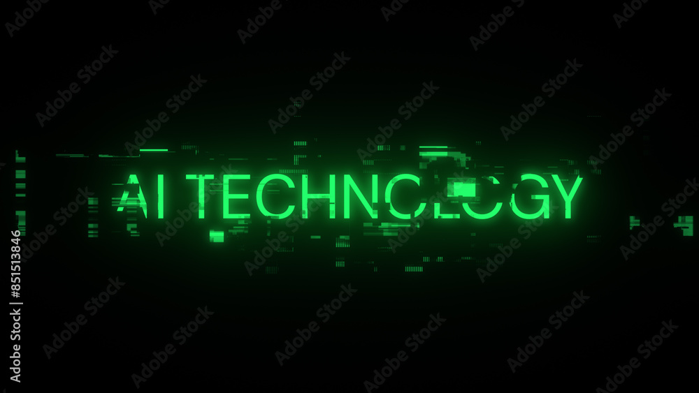 3D rendering Ai technology text with screen effects of technological glitches 3D rendering Ai technology text with screen effects of technological glitches