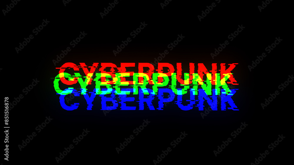 Obraz premium 3D rendering Cyberpunk text with screen effects of technological glitches