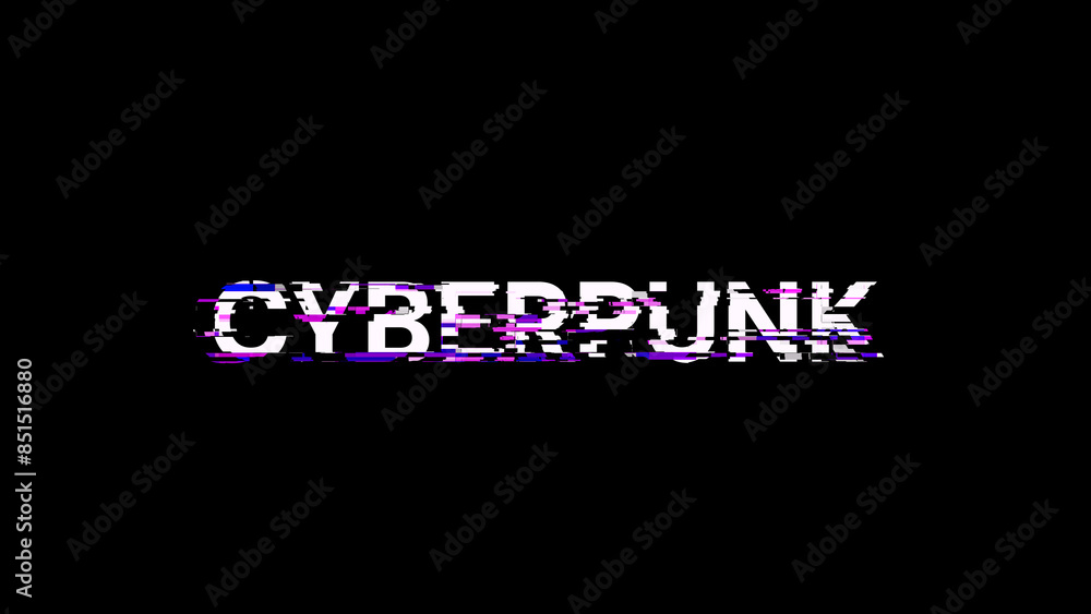 3D rendering Cyberpunk text with screen effects of technological glitches 3D rendering Cyberpunk text with screen effects of technological glitches