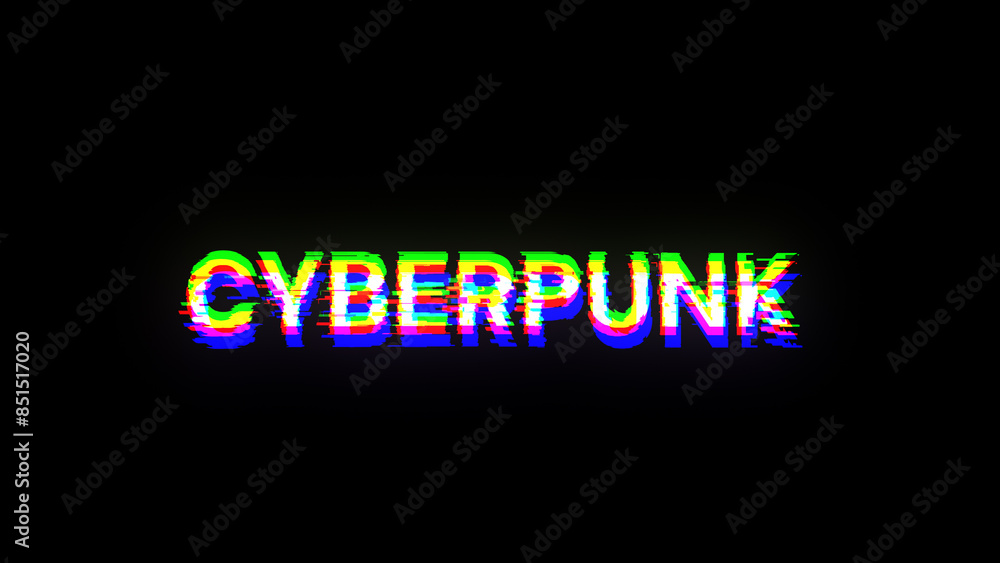 3D rendering Cyberpunk text with screen effects of technological glitches 3D rendering Cyberpunk text with screen effects of technological glitches