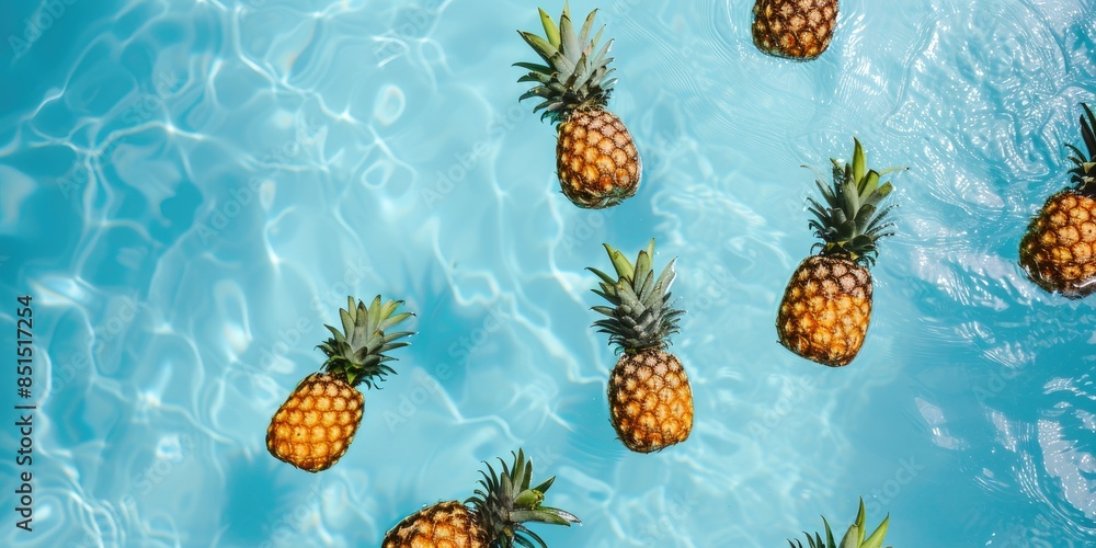 Tropical Paradise: Mini Pineapples in Azure Pool Waters Tropical Paradise: Mini Pineapples in Azure Pool Waters