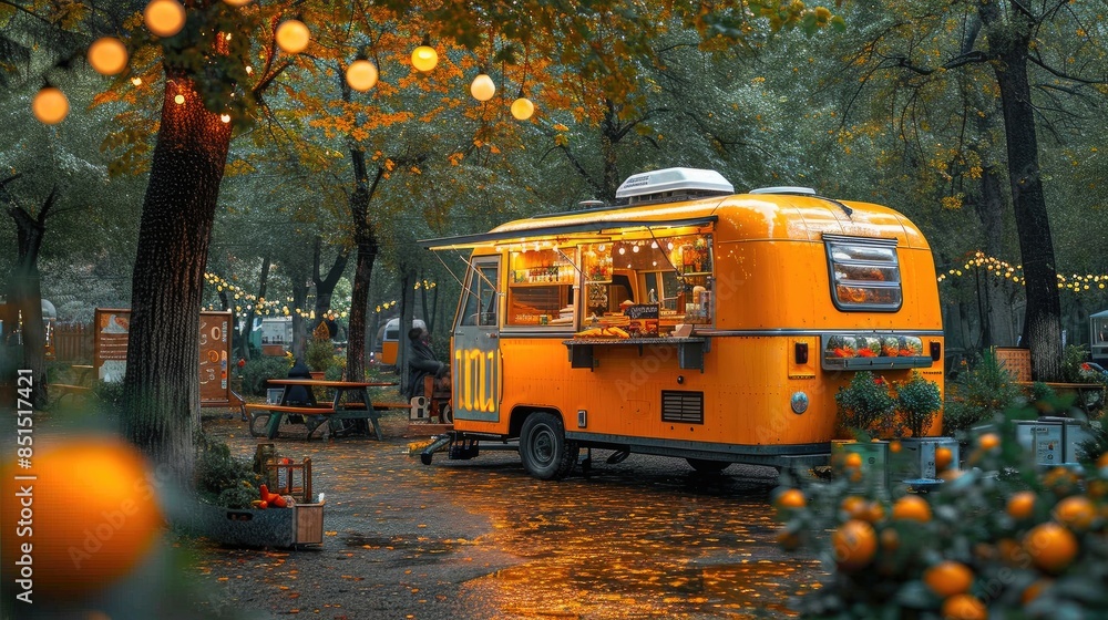 Obraz premium Multicultural Gathering by Food Truck in Urban Park