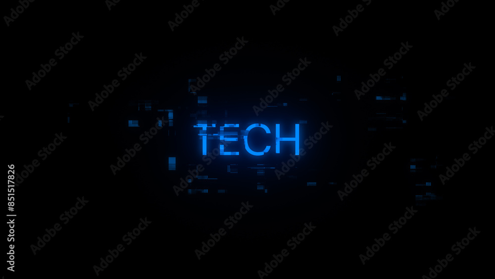 3D rendering Tech text with screen effects of technological glitches 3D rendering Tech text with screen effects of technological glitches