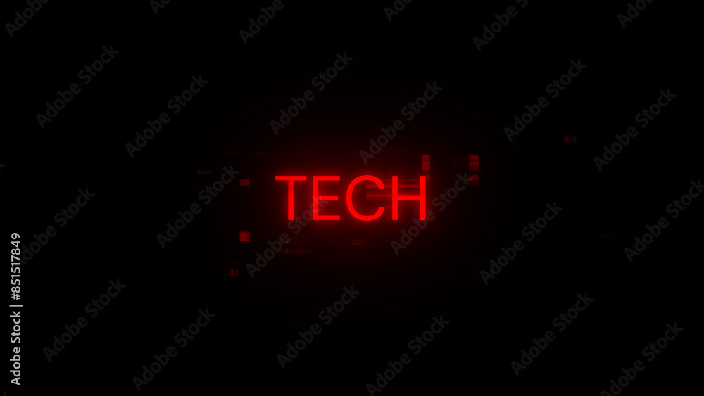 3D rendering Tech text with screen effects of technological glitches 3D rendering Tech text with screen effects of technological glitches
