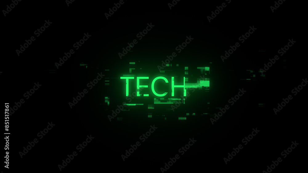3D rendering Tech text with screen effects of technological glitches 3D rendering Tech text with screen effects of technological glitches