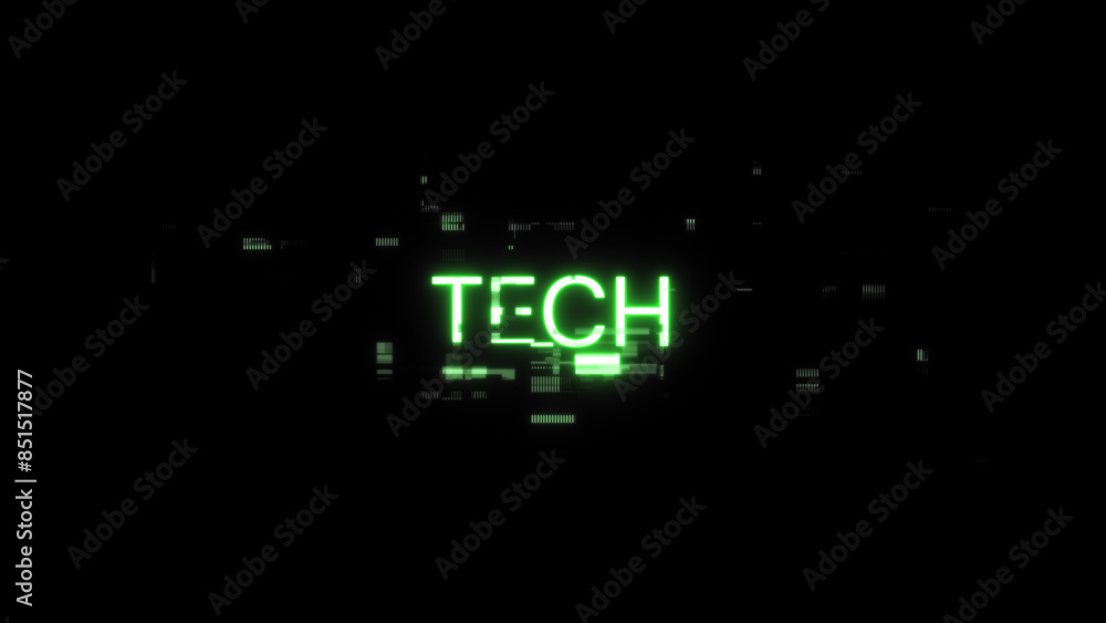 3D rendering Tech text with screen effects of technological glitches 3D rendering Tech text with screen effects of technological glitches