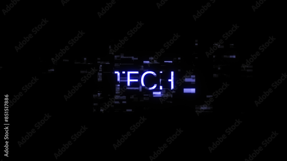3D rendering Tech text with screen effects of technological glitches 3D rendering Tech text with screen effects of technological glitches