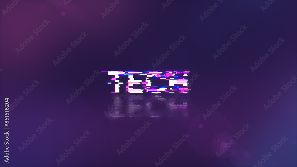 3D rendering Tech text with screen effects of technological glitches 3D rendering Tech text with screen effects of technological glitches
