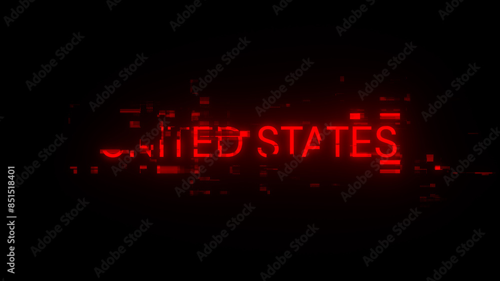 3D rendering United states text with screen effects of technological glitches 3D rendering United states text with screen effects of technological glitches