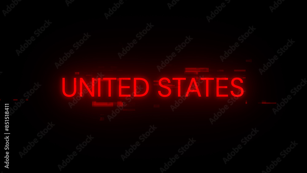 3D rendering United states text with screen effects of technological glitches 3D rendering United states text with screen effects of technological glitches
