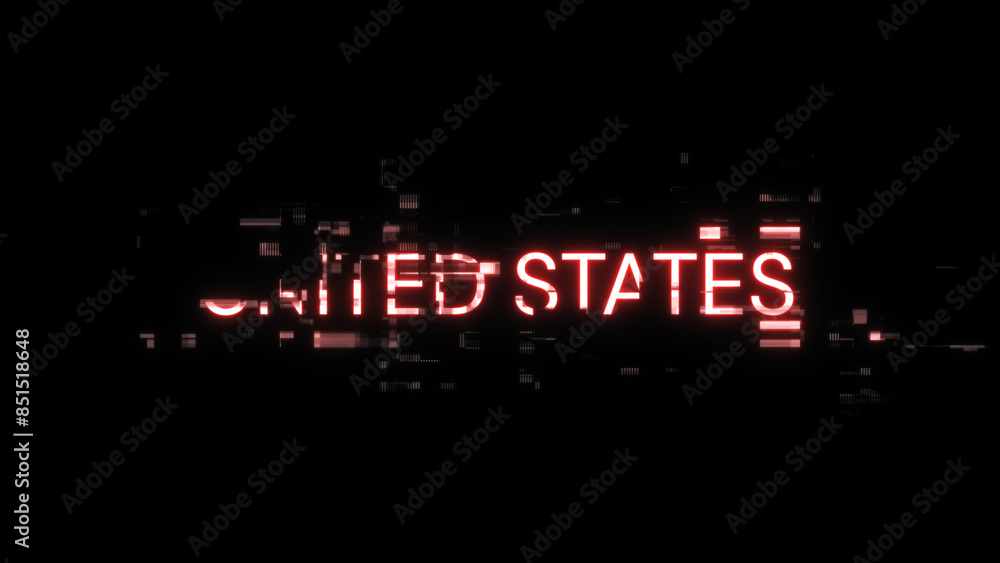 Fototapeta premium 3D rendering United states text with screen effects of technological glitches