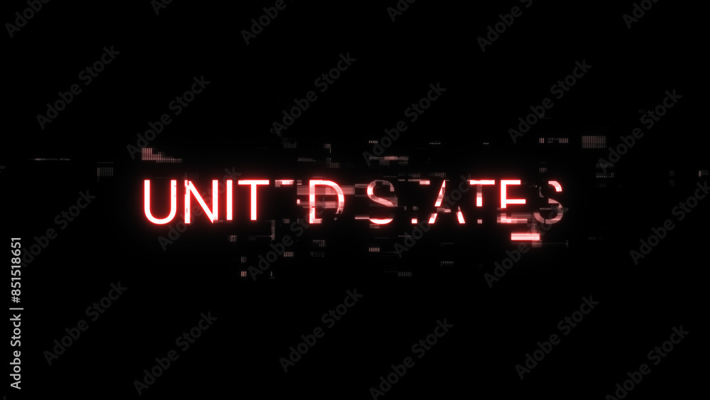 3D rendering United states text with screen effects of technological glitches 3D rendering United states text with screen effects of technological glitches