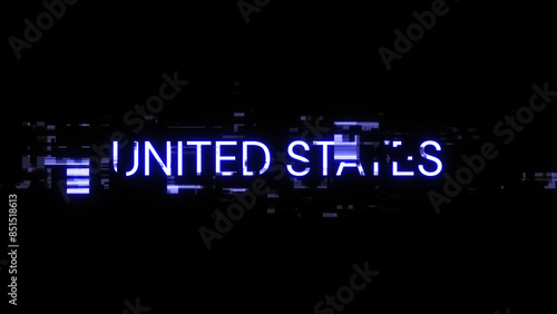 3D rendering United states text with screen effects of technological glitches