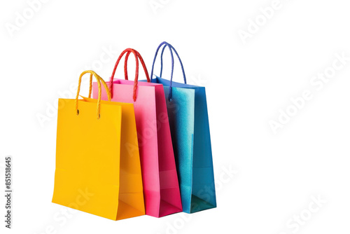 Brightly colored shopping bags isolated on a transparent background. perfect for retail, shopping, or gift-related themes in stock photos.