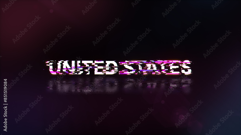 3D rendering United states text with screen effects of technological glitches 3D rendering United states text with screen effects of technological glitches