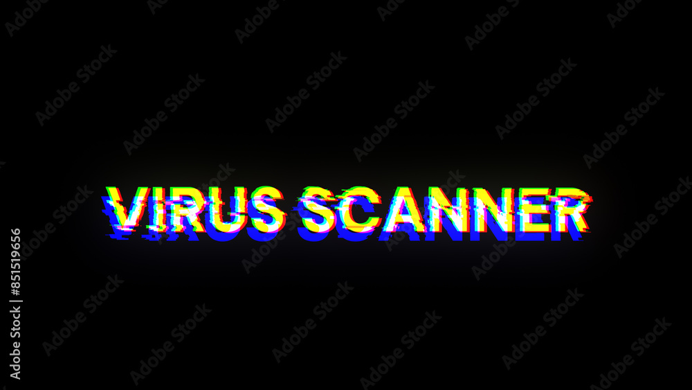Fototapeta premium 3D rendering virus scanner text with screen effects of technological glitches