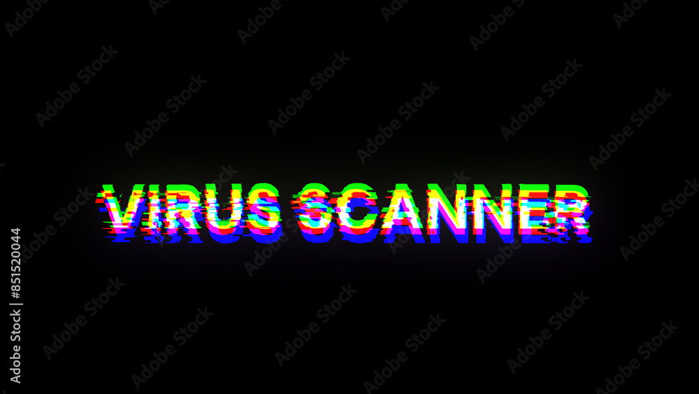 Obraz premium 3D rendering virus scanner text with screen effects of technological glitches