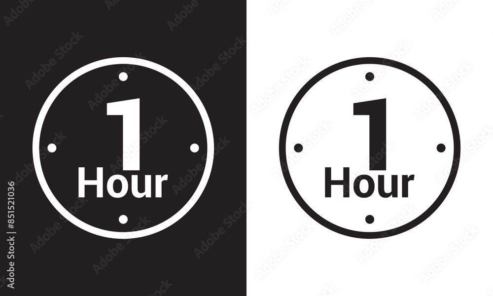 One hour clock icon. isolated on white and black background. EPS 10 One hour clock icon. isolated on white and black background. EPS 10
