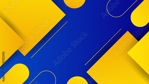 Gradient blue and yellow geometric models background. Simple design template