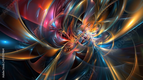 Vibrant Abstract Digital Art Wallpaper with Metallic Textures and Glowing Lights from High Angle View
