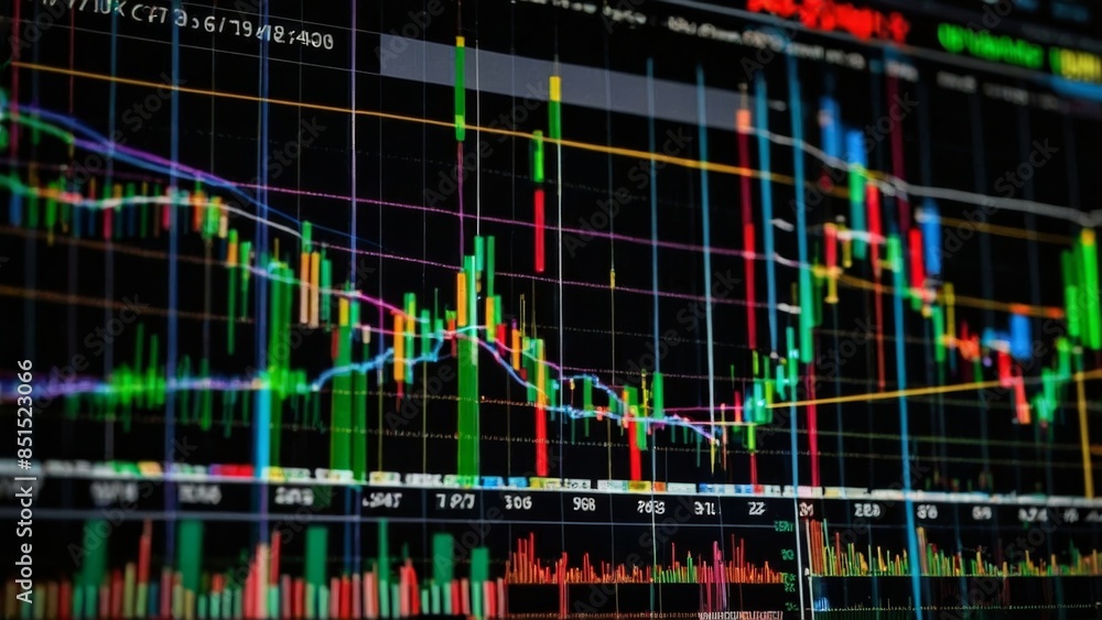 Fototapeta premium Financial and business abstract background with candle stock graph chart. Bull vs bear concept traders concept