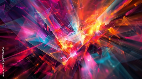 Vibrant Geometric Abstract Wallpaper with Glowing Light - High Angle Digital Art for Modern Design Concepts and Backgrounds