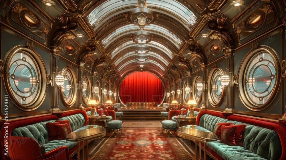 Obraz premium An interior design of an modern and elegant Art Deco style designed train carriage, 