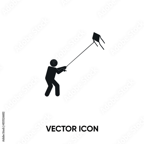 Kite vector icon . Modern, simple flat vector illustration for website or mobile app. Man fly kite into the sky symbol, logo illustration. Pixel perfect vector graphics	