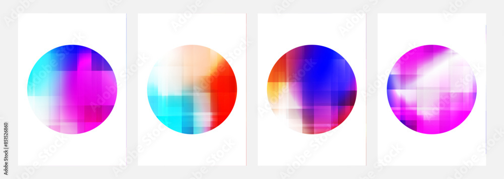 Set of abstract backgrounds with blurred color round shapes. Bright color gradients. Defocused circles for creative graphic design. Vector illustration. Set of abstract backgrounds with blurred color round shapes. Bright color gradients. Defocused circles for creative graphic design. Vector illustration.
