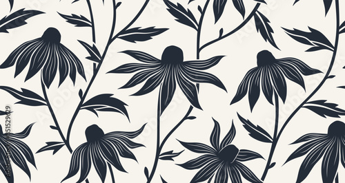 Vector abstract flower seamless pattern. Organic shapes floral background. 