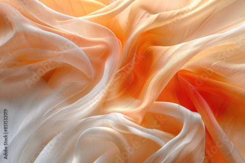 Fabric background. Background made of delicate orange fabric. Waves of fabric flow smoothly filling the space