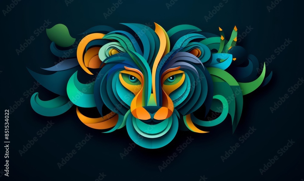 Lion in Impressionism flat design, top view, jungle theme, cartoon drawing, vivid color scheme Lion in Impressionism flat design, top view, jungle theme, cartoon drawing, vivid color scheme