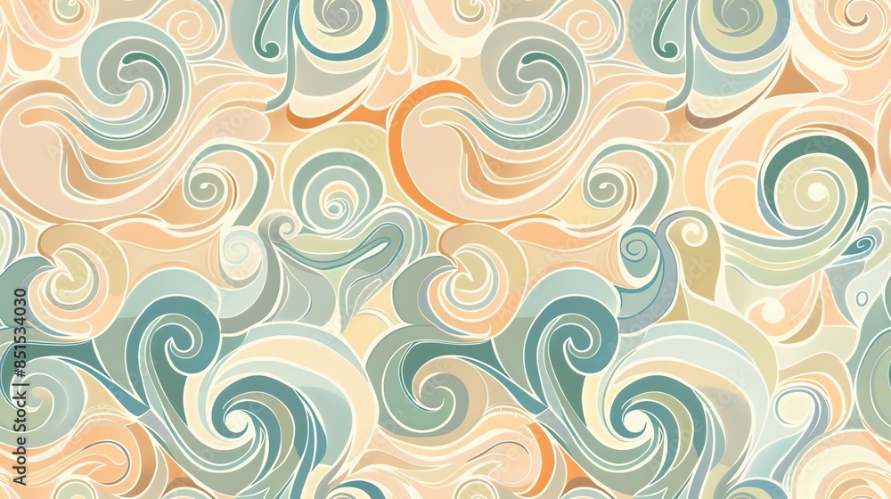 Design a seamless pattern featuring abstract waves and swirls in a calming color palette Design a seamless pattern featuring abstract waves and swirls in a calming color palette