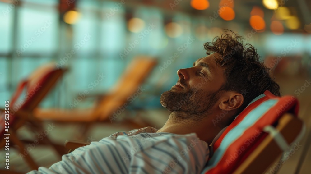 A man is sleeping on a chair with a red pillow A man is sleeping on a chair with a red pillow