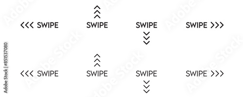 Swipe icon set. Scroll pictogram for social media stories , slide symbol with text.