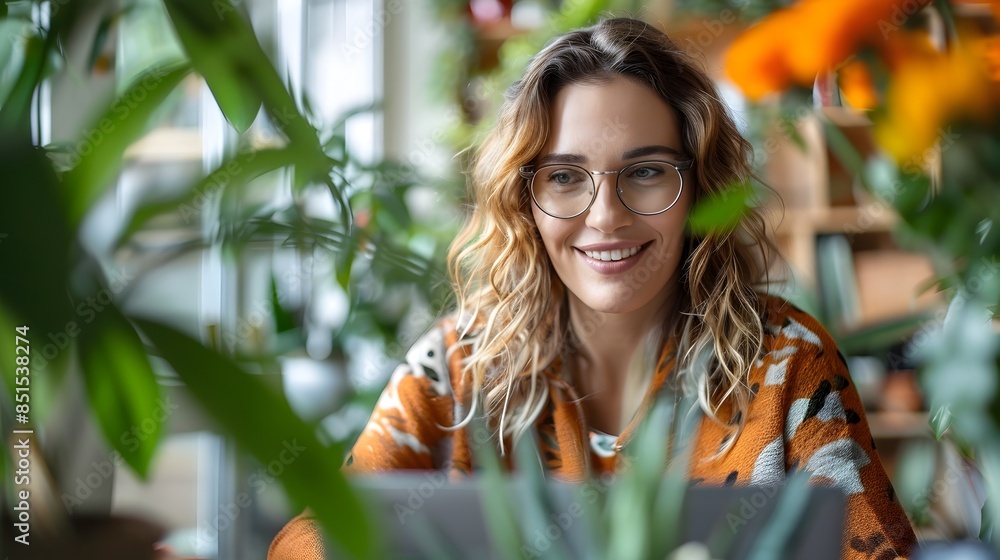 Confident Woman Entrepreneur Conducting Webinar from Cozy Home Office Confident Woman Entrepreneur Conducting Webinar from Cozy Home Office