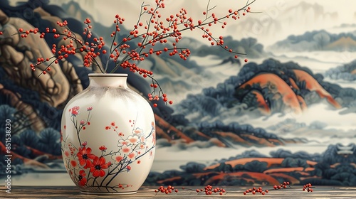 Hand-painted floral motifs adorning a ceramic vase, capturing the essence of nature's beauty in art. Abstract Backgrounds Illustration, Minimalism,