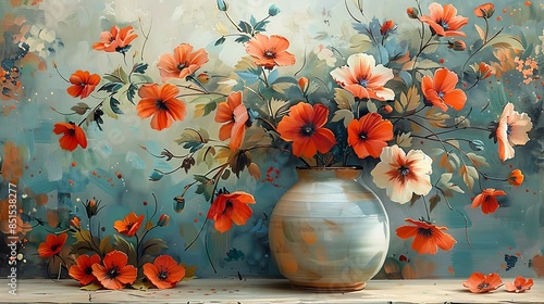 Hand-painted floral motifs adorning a ceramic vase, capturing the essence of nature's beauty in art. Abstract Backgrounds Illustration, Minimalism,