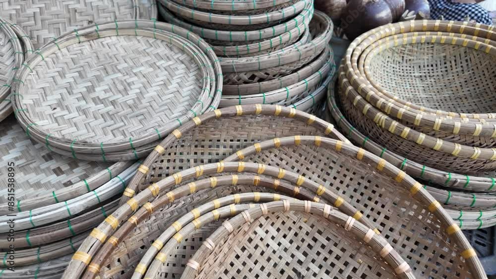 A collection of intricately woven bamboo baskets, perfect for summer picnics or autumn harvest festivals A collection of intricately woven bamboo baskets, perfect for summer picnics or autumn harvest festivals