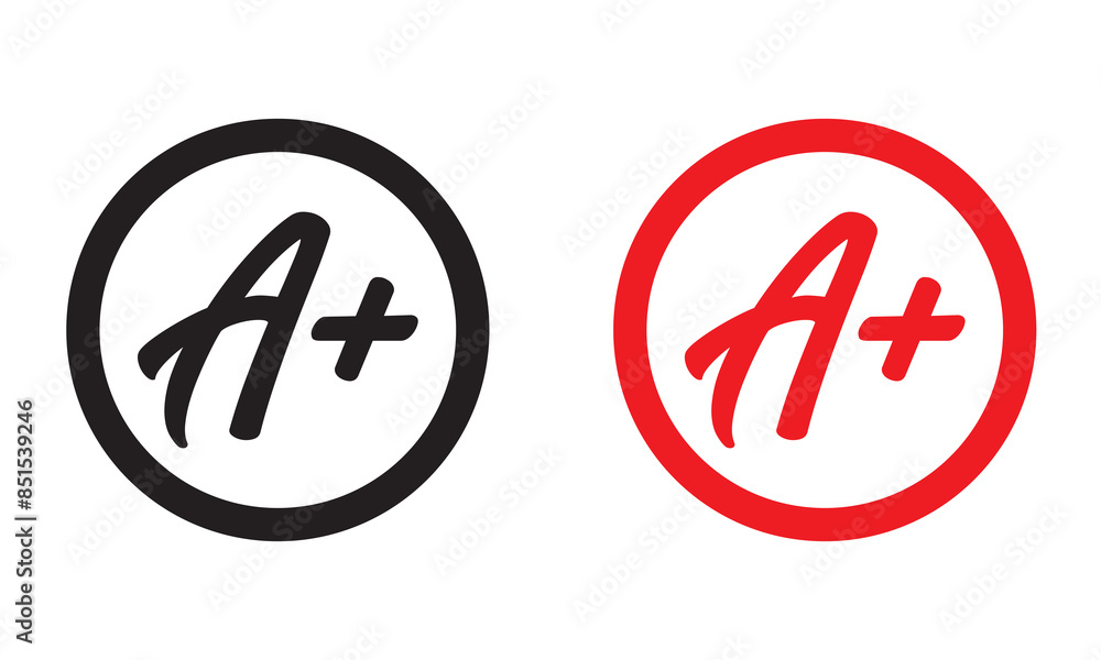 Grade result - A . Hand drawn vector grade with plus in circle. isolated on white background.. EPS 10/AI Grade result - A . Hand drawn vector grade with plus in circle. isolated on white background.. EPS 10/AI