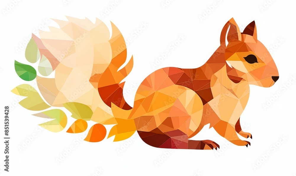 Obraz premium Squirrel paper craft flat design side view forest theme water color Complementary Color Scheme