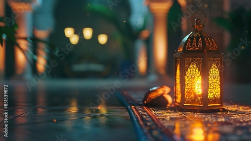 Mosque and lantern with lamb for Eid Al Adha