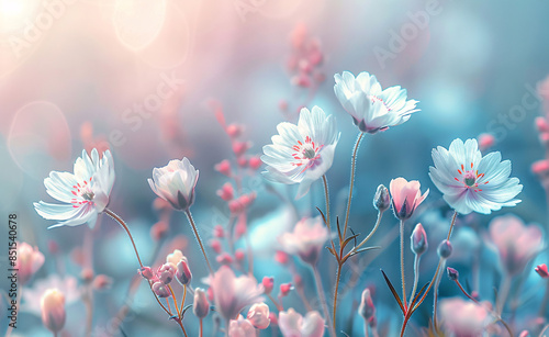 Beautiful spring blur background with white flowers.