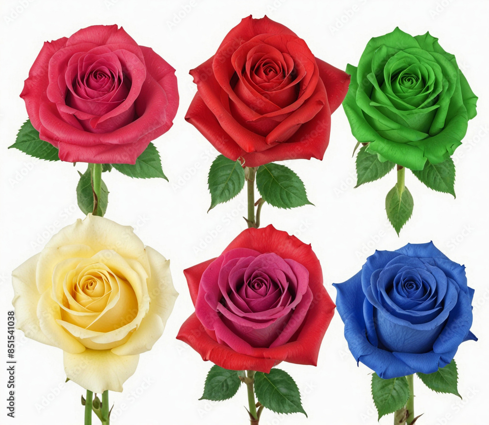 Fototapeta premium Set of different color roses, isolated on white background