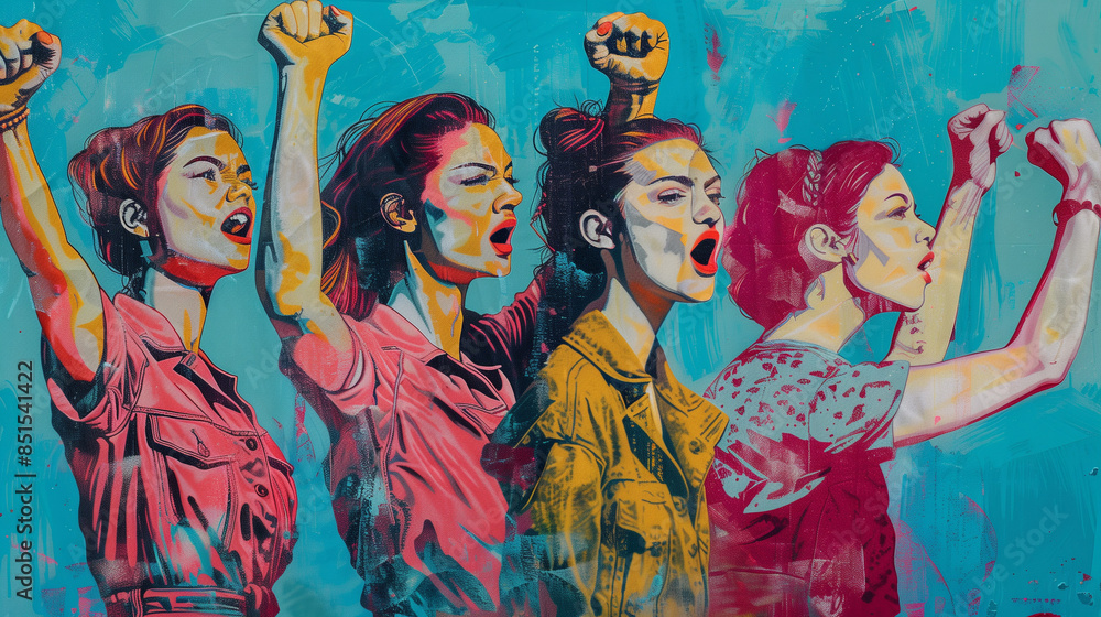 Naklejka premium painted effect photo of women protesting 
