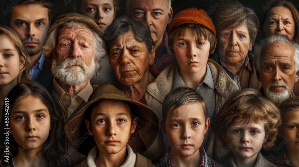 Portraits of people of many generations as a panorama Portraits of people of many generations as a panorama