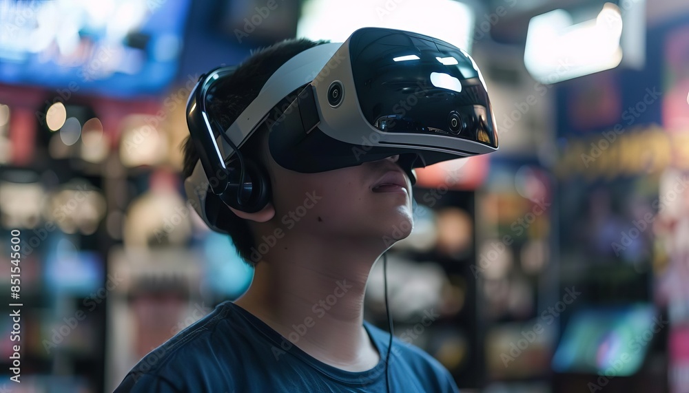 Virtual reality gamer with headset, Virtual reality gamer with headset,